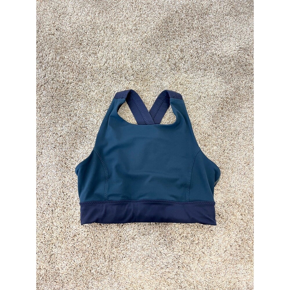 Athleta Sports Bra with crisscross back teal navy blue size small